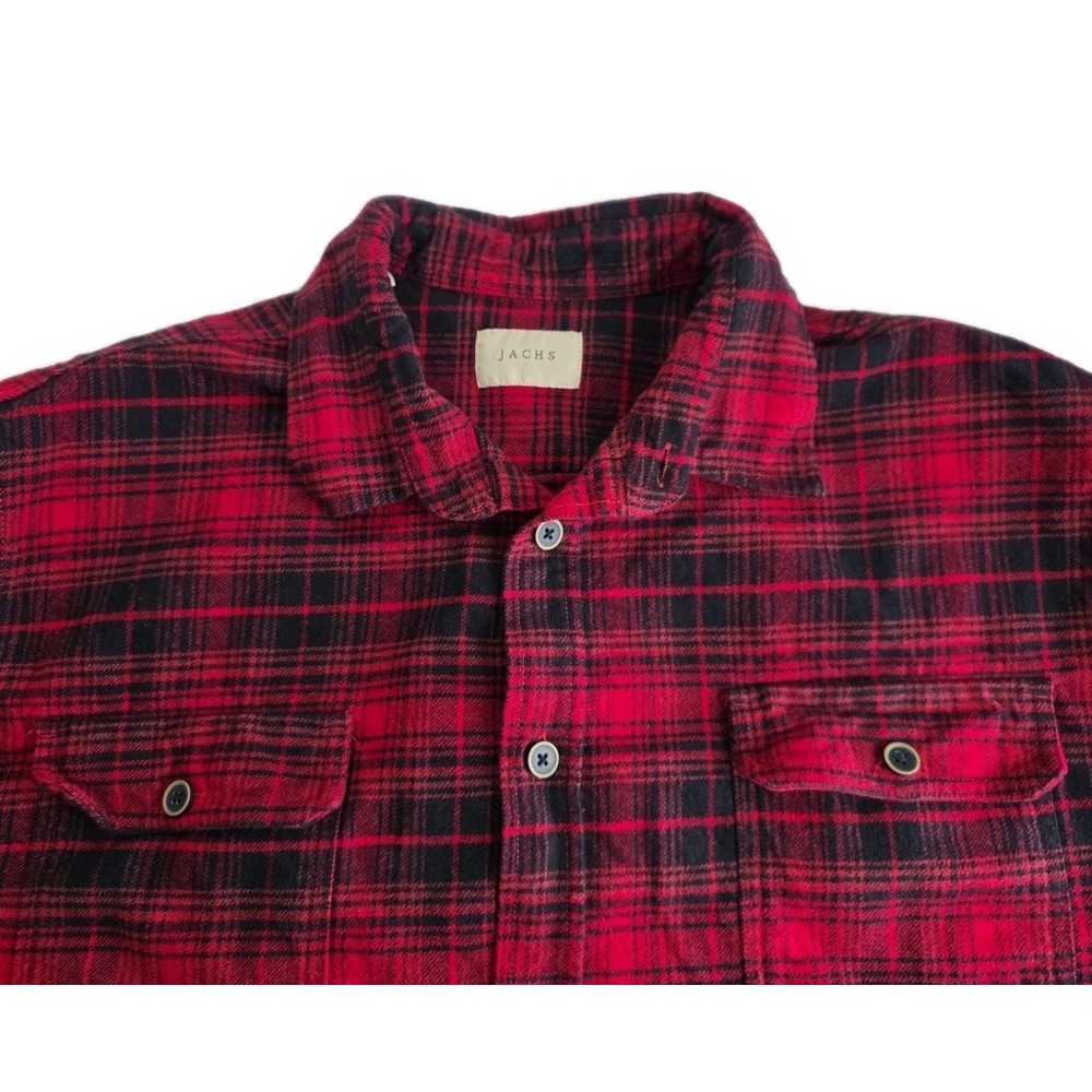 Jachs Flannel RED BLACK Long Sleeve Button Up Collared Shirt Men's XXL POCKETS